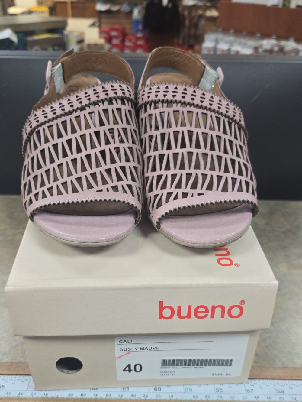 Bueno Dusty Mauve Laser-Cut Peep-Toe Slingback Sandals